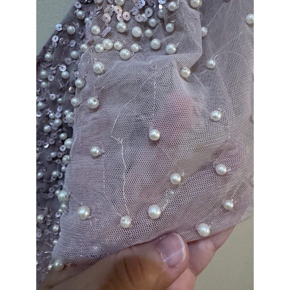 ADRIANNA PAPELL Pink Beaded Mesh Maxi Dress Size 6 Maxi